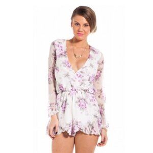 Romantic Floral Lilac V Wrap Front Playsuit Summer Soft Romper b36
